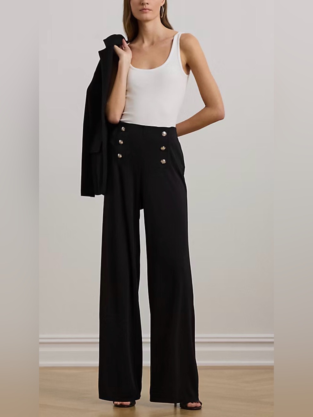 NWT Lauren Ralph Lauren Black Wide-Leg Pants High-Waisted